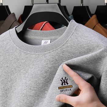 Muški jesenski pamukasti T-shirt s dugim rukavima, okrugli izrez, tiskani logotip, 96%+ pamuk, težina tkanine 350–400 g