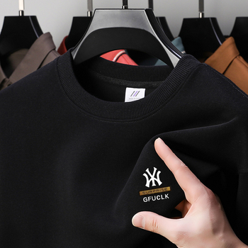 Muški jesenski pamukasti T-shirt s dugim rukavima, okrugli izrez, tiskani logotip, 96%+ pamuk, težina tkanine 350–400 g