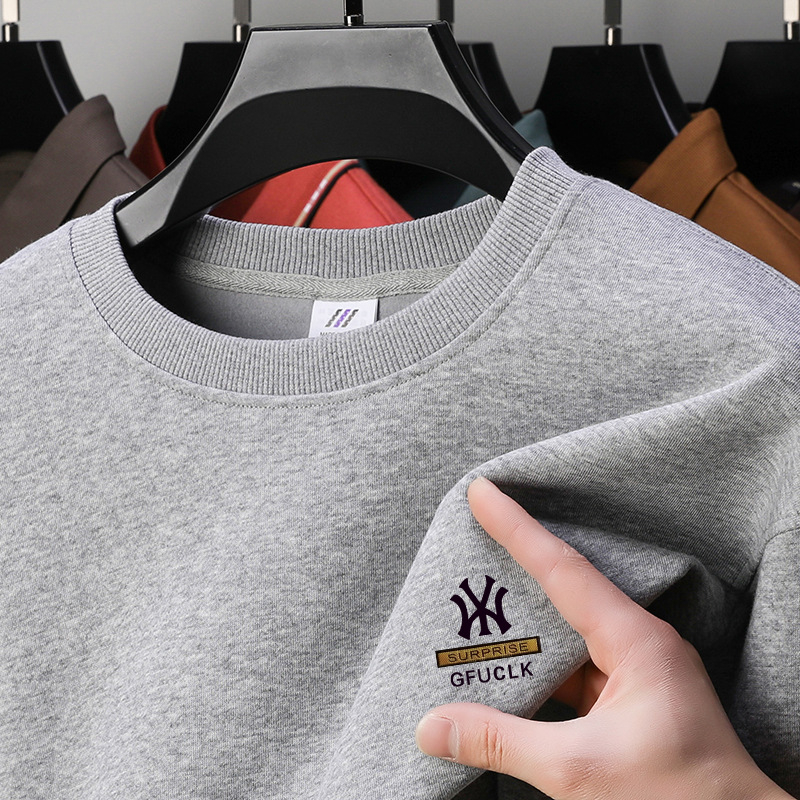 Muški jesenski pamukasti T-shirt s dugim rukavima, okrugli izrez, tiskani logotip, 96%+ pamuk, težina tkanine 350–400 g
