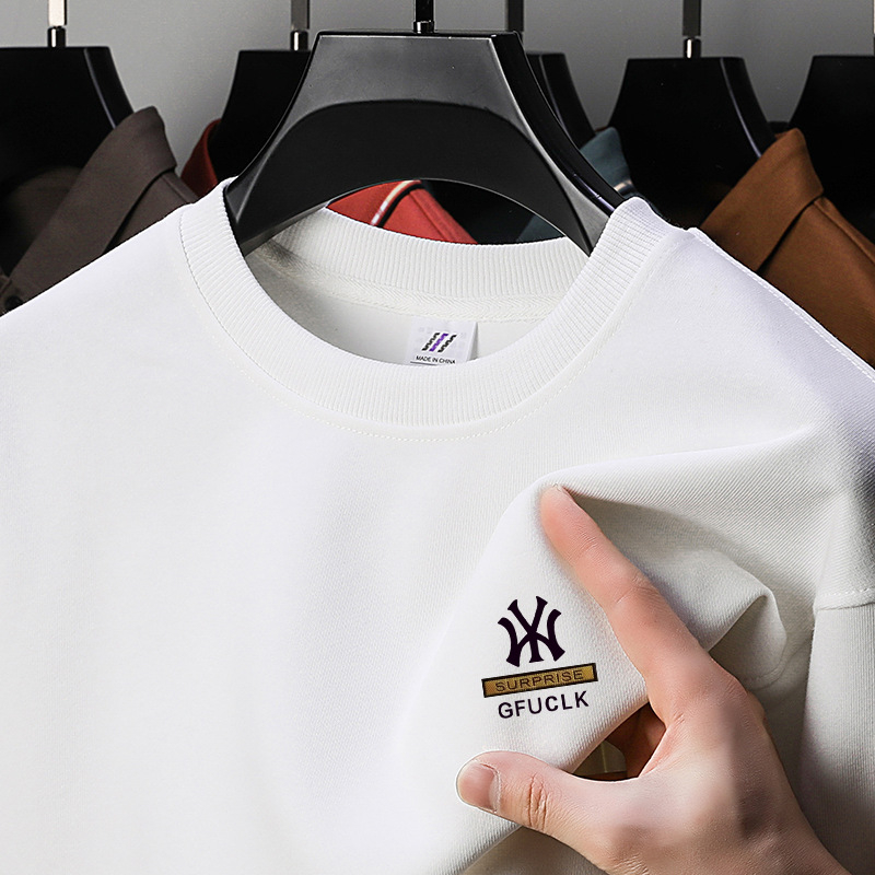Muški jesenski pamukasti T-shirt s dugim rukavima, okrugli izrez, tiskani logotip, 96%+ pamuk, težina tkanine 350–400 g