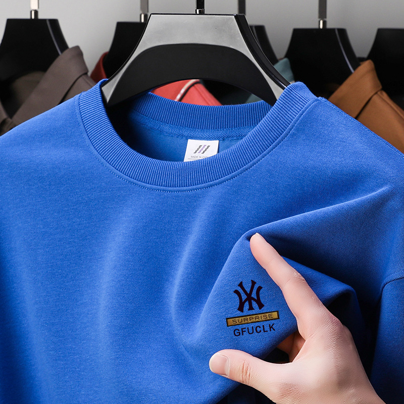 Muški jesenski pamukasti T-shirt s dugim rukavima, okrugli izrez, tiskani logotip, 96%+ pamuk, težina tkanine 350–400 g