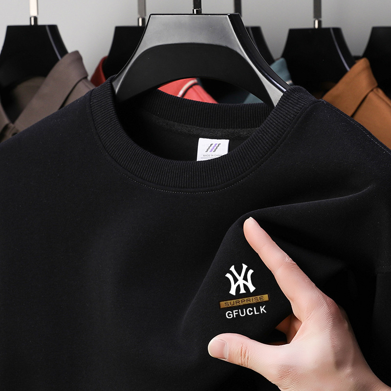 Muški jesenski pamukasti T-shirt s dugim rukavima, okrugli izrez, tiskani logotip, 96%+ pamuk, težina tkanine 350–400 g