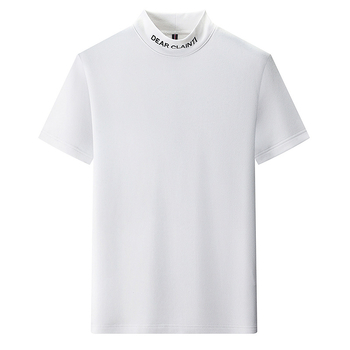 Muška dvostruko terry pleteni T-shirt s kratkim rukavima, visoki ovratnik, uski kroj, za zimu, proljeće i jesen
