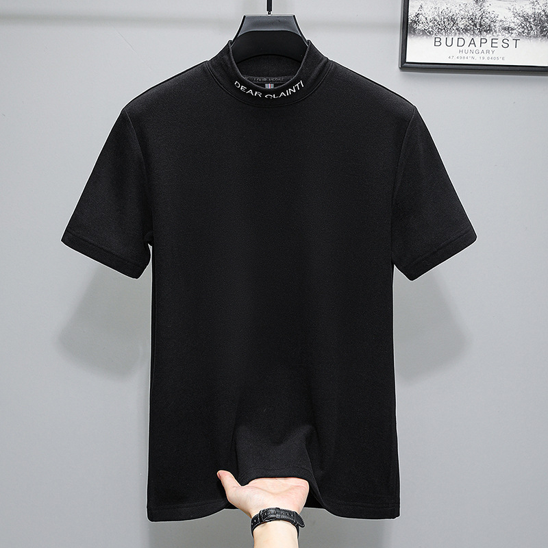 Muška dvostruko terry pleteni T-shirt s kratkim rukavima, visoki ovratnik, uski kroj, za zimu, proljeće i jesen