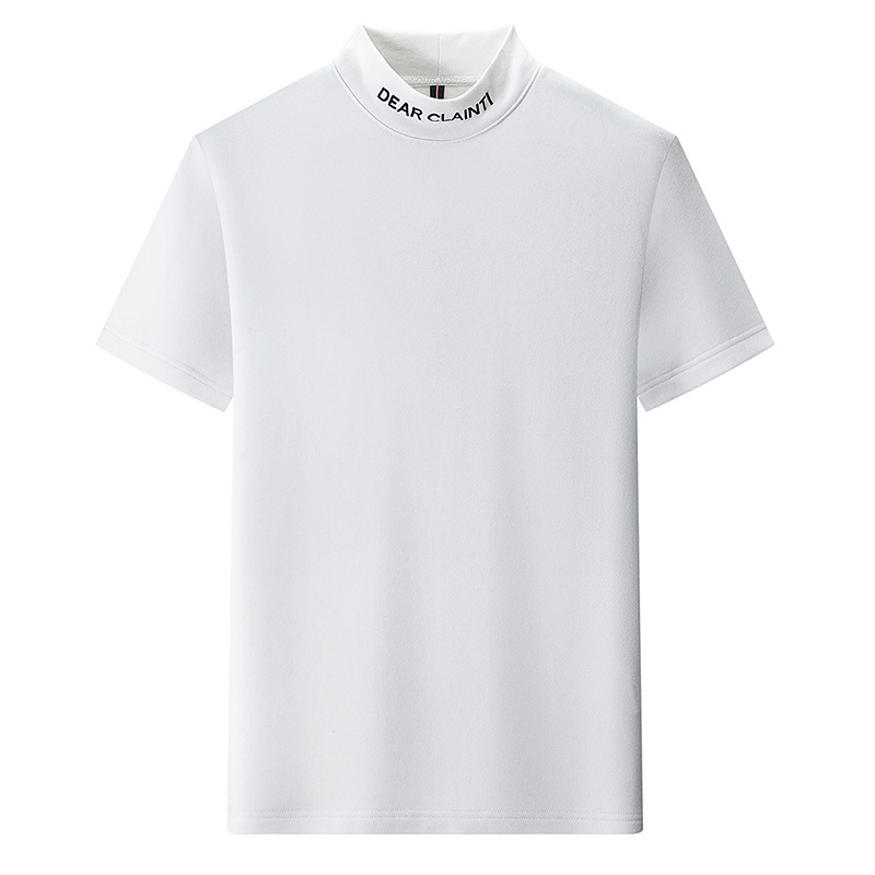 Muška dvostruko terry pleteni T-shirt s kratkim rukavima, visoki ovratnik, uski kroj, za zimu, proljeće i jesen