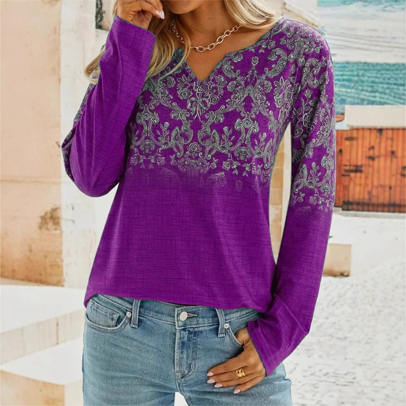 Majica s V-izrezom, dugim rukavima, slobodnog kroja, uzorak cvijeća