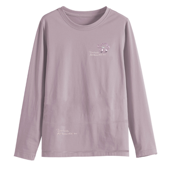 Ženski T-shirt s dugim rukavima, okrugli izrez, tekstni ispis, pamuk elastan smjesa, standardna duljina, jesen 2023