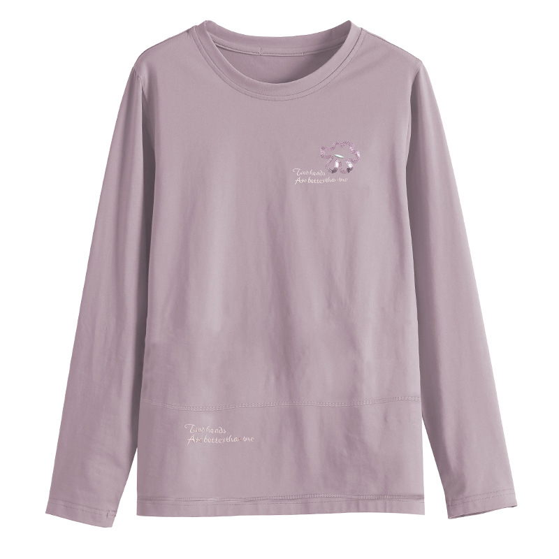 Ženski T-shirt s dugim rukavima, okrugli izrez, tekstni ispis, pamuk elastan smjesa, standardna duljina, jesen 2023