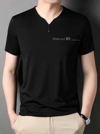 Muški T-Shirt kratkih rukava s V izrezom, ljetni jednofarbeni top od Mulberry Silk, za muškarce srednje dobi