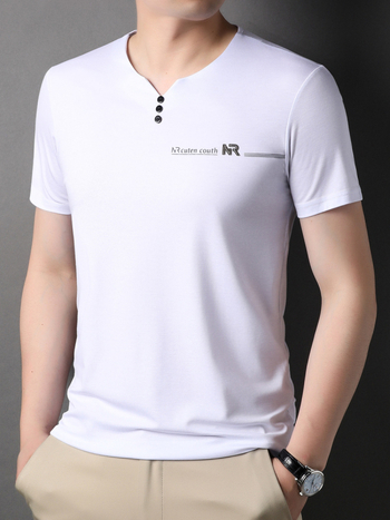 Muški T-Shirt kratkih rukava s V izrezom, ljetni jednofarbeni top od Mulberry Silk, za muškarce srednje dobi