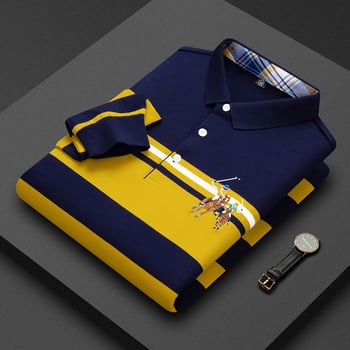 Shenglifa Slim Tricou bărbătesc cu dungi, mâneci lungi, din amestec de bumbac – primăvara 2025