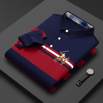 Shenglifa Slim Tricou bărbătesc cu dungi, mâneci lungi, din amestec de bumbac – primăvara 2025