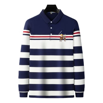 Shenglifa Slim Tricou bărbătesc cu dungi, mâneci lungi, din amestec de bumbac – primăvara 2025