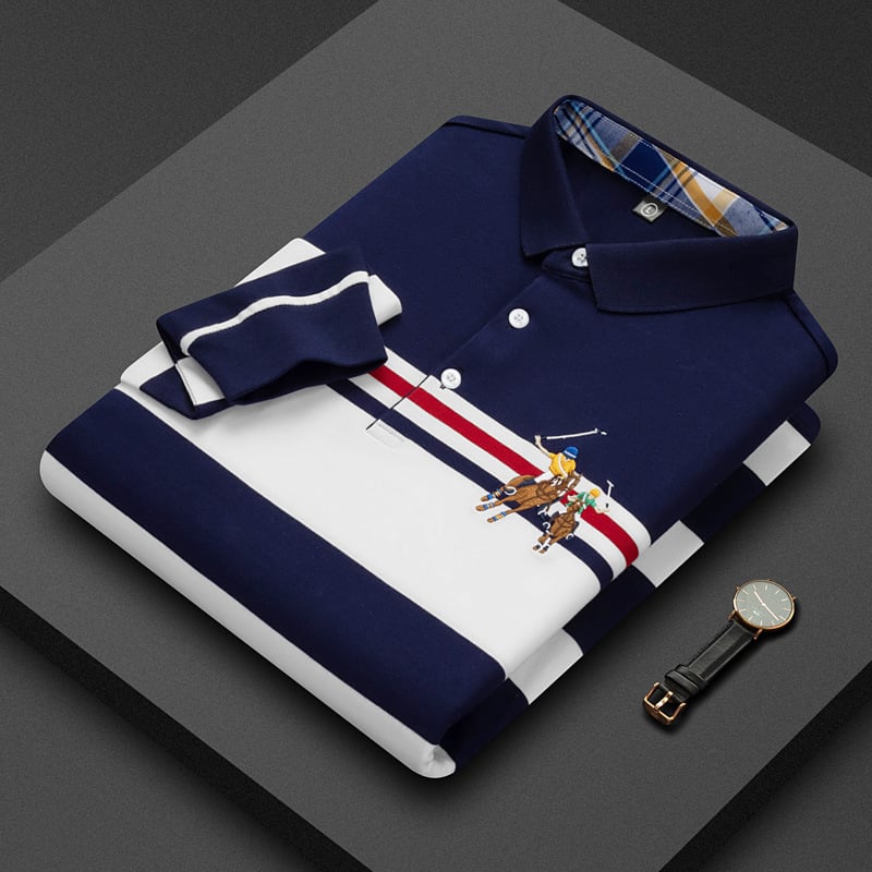 Shenglifa Slim Tricou bărbătesc cu dungi, mâneci lungi, din amestec de bumbac – primăvara 2025