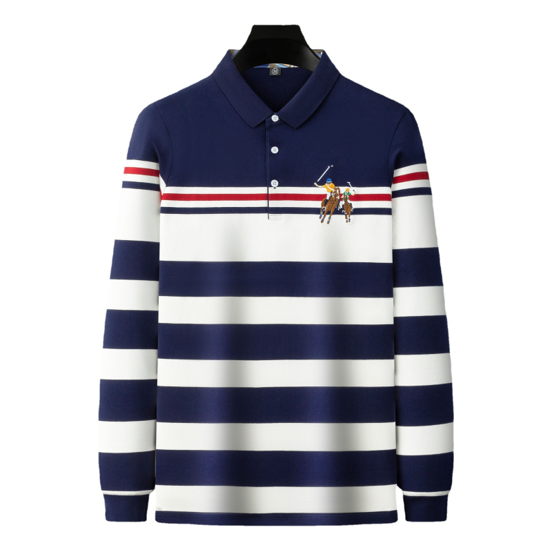 Shenglifa Slim Tricou bărbătesc cu dungi, mâneci lungi, din amestec de bumbac – primăvara 2025