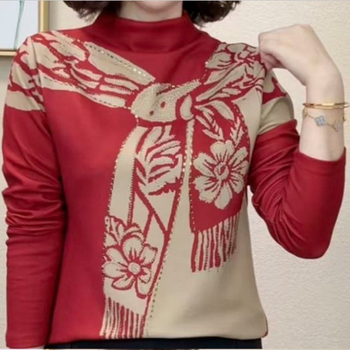 Majica s dugim rukavima, udoban kroj, casual pulover stil, polu-visoki ovratnik, normalna duljina (50-65 cm)