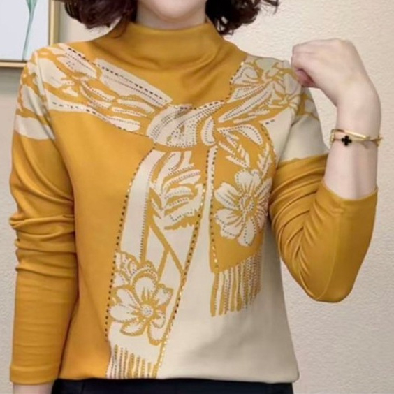 Majica s dugim rukavima, udoban kroj, casual pulover stil, polu-visoki ovratnik, normalna duljina (50-65 cm)