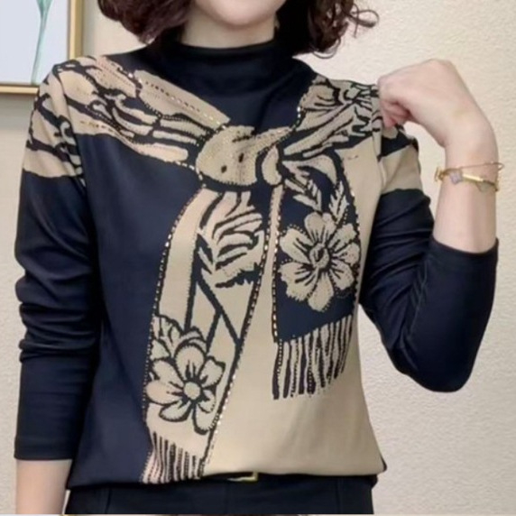 Majica s dugim rukavima, udoban kroj, casual pulover stil, polu-visoki ovratnik, normalna duljina (50-65 cm)