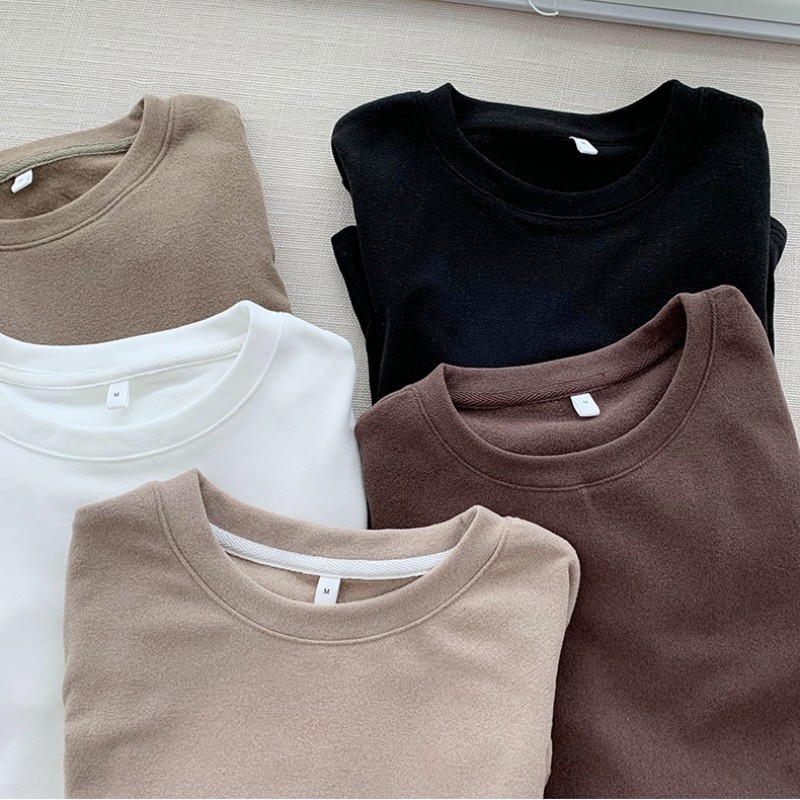 Tricou cu mâneci lungi din catifea dublu-față, guler rotund; material: catifea dublu-față; componență principală: spandex; model: uni.