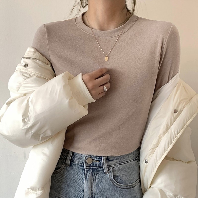 Tricou cu mâneci lungi din catifea dublu-față, guler rotund; material: catifea dublu-față; componență principală: spandex; model: uni.