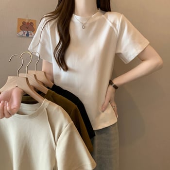 JNDK női póló, pamut 8% spandex-szel, raglán rövid ujjú, kerek nyakú, szűk szabás, 2025 nyár