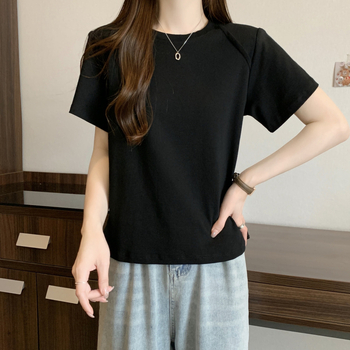 JNDK női póló, pamut 8% spandex-szel, raglán rövid ujjú, kerek nyakú, szűk szabás, 2025 nyár