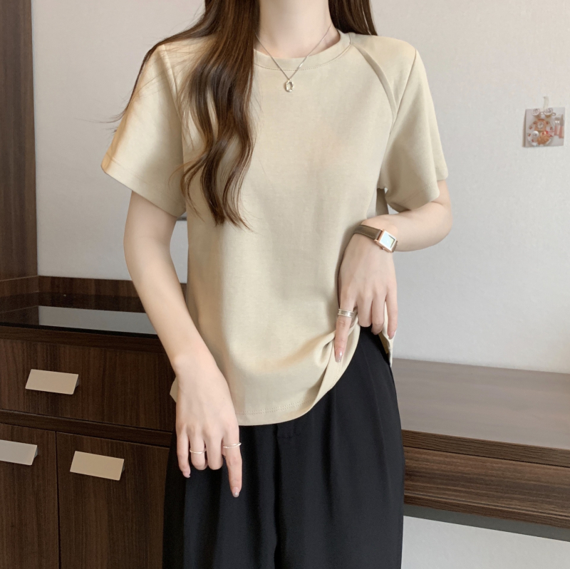 JNDK női póló, pamut 8% spandex-szel, raglán rövid ujjú, kerek nyakú, szűk szabás, 2025 nyár