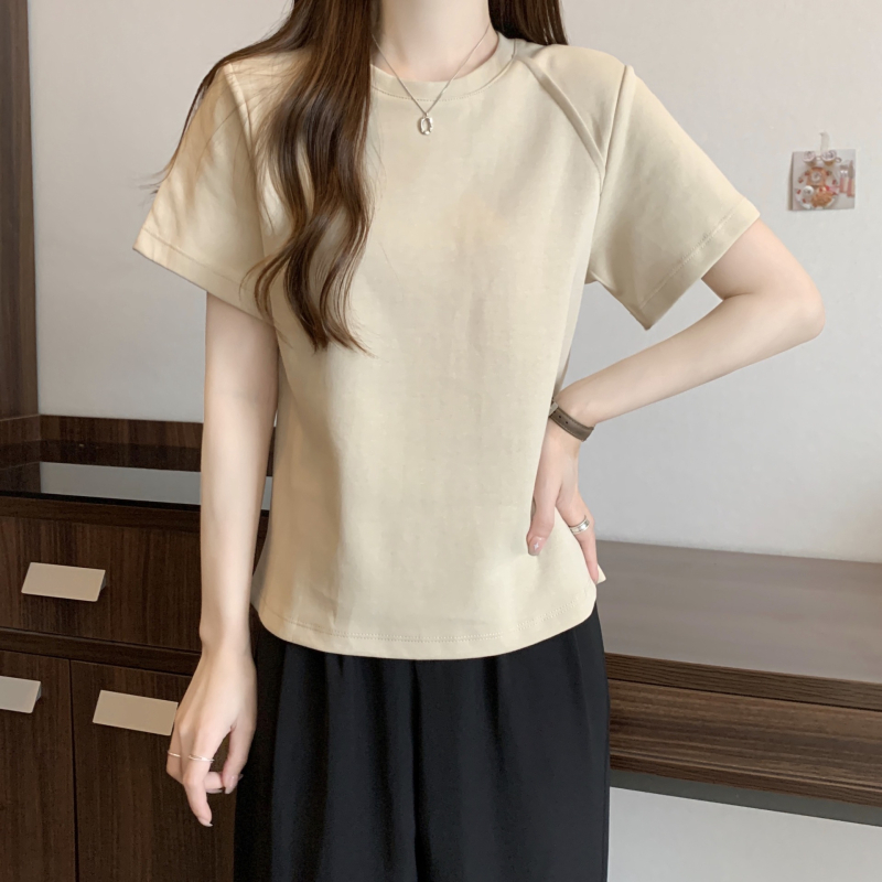 JNDK női póló, pamut 8% spandex-szel, raglán rövid ujjú, kerek nyakú, szűk szabás, 2025 nyár