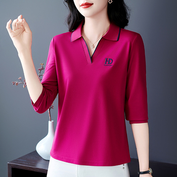 Női hosszú ujjú T-shirt, polo gallér, 90–95% pamut, 2025 tavasz