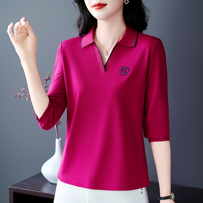 Női hosszú ujjú T-shirt, polo gallér, 90–95% pamut, 2025 tavasz