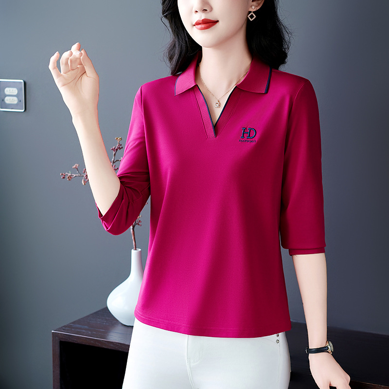 Női hosszú ujjú T-shirt, polo gallér, 90–95% pamut, 2025 tavasz