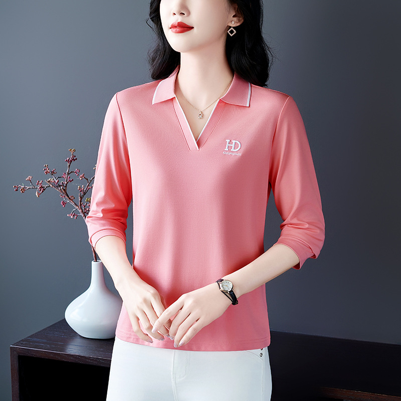 Női hosszú ujjú T-shirt, polo gallér, 90–95% pamut, 2025 tavasz