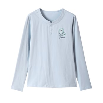 Női pamut felső — hosszú ujjú, laza szabás, hímzett, kerek nyakú, 95% pamut/spandex keverék, Ősz 2025