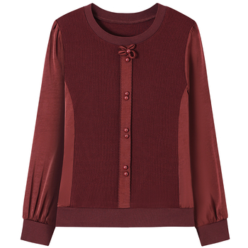 Naistele mõeldud pikkade varrukatega kootud top, ümmarguse kaelaga, polüester üle 95%, sügisel 2025 väljaanne, elegantne igapäevane stiil.