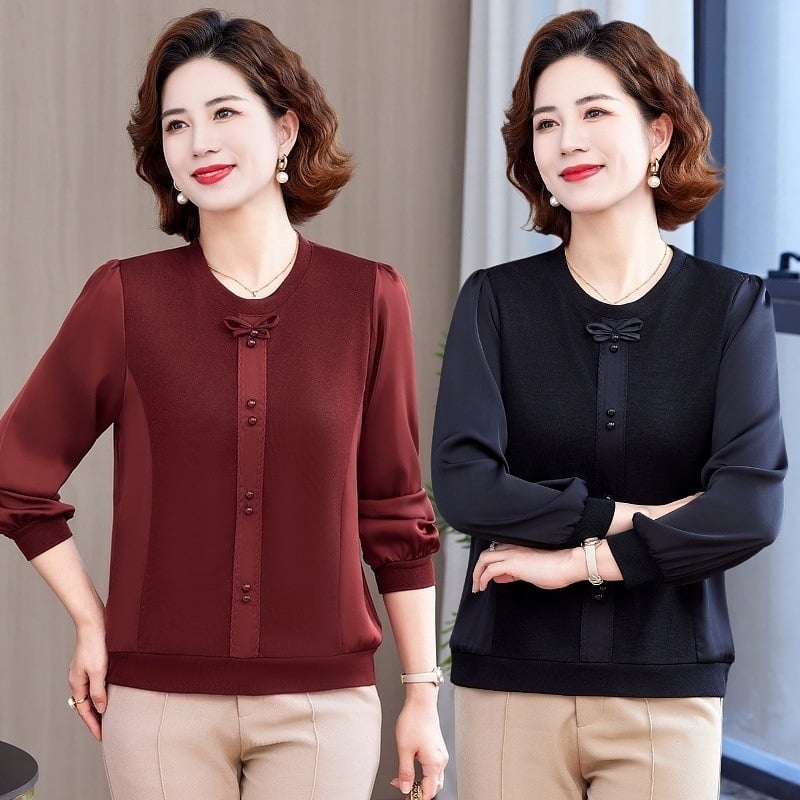 Naistele mõeldud pikkade varrukatega kootud top, ümmarguse kaelaga, polüester üle 95%, sügisel 2025 väljaanne, elegantne igapäevane stiil.