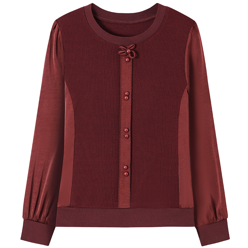 Naistele mõeldud pikkade varrukatega kootud top, ümmarguse kaelaga, polüester üle 95%, sügisel 2025 väljaanne, elegantne igapäevane stiil.