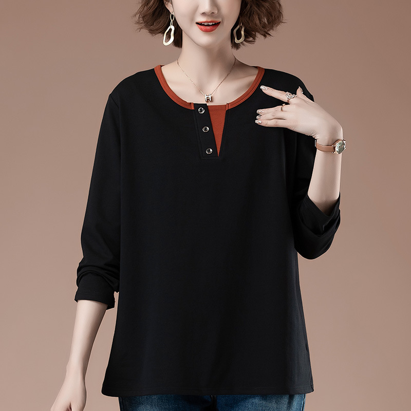 Tricou damă cu mâneci lungi, croială lejeră, guler rotund, 95% bumbac + elastan