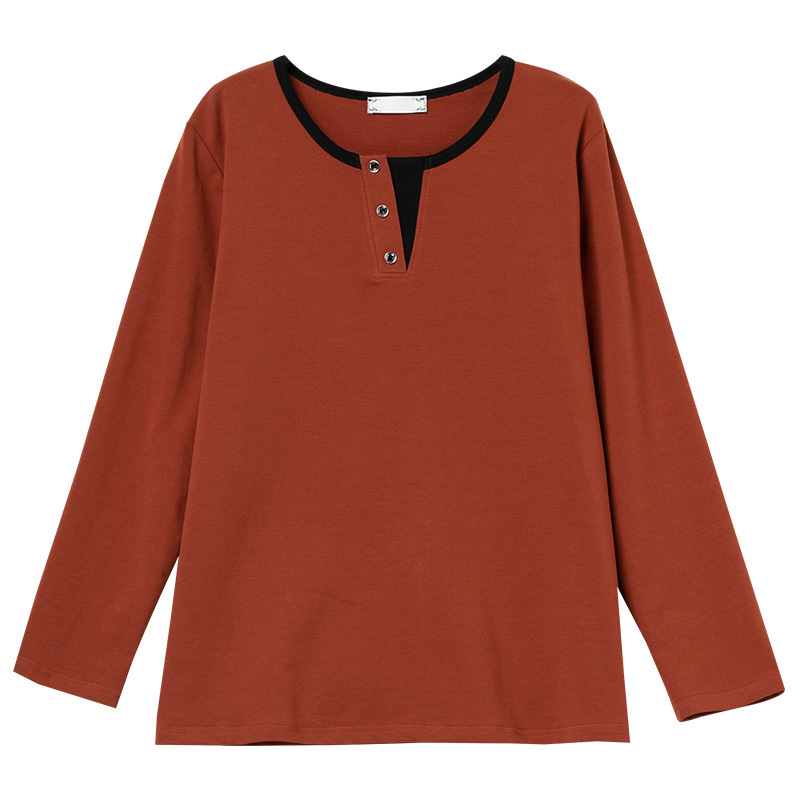 Tricou damă cu mâneci lungi, croială lejeră, guler rotund, 95% bumbac + elastan