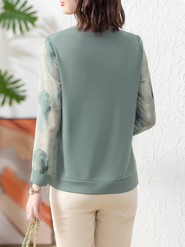 Igapäevane kootud pikkade varrukatega top, ümmarguse kaelusega, tikandiga, polüesterkiududest kangas >95% sisaldusega, kevad-2025 kollektsioon