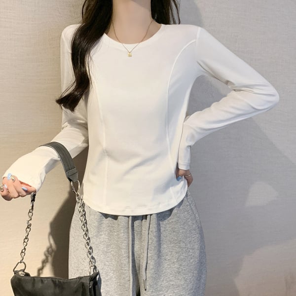 Ženski pamuk-elastan donji sloj majica, uski kroj, okrugli izrez, dugi rukavi, standardna duljina