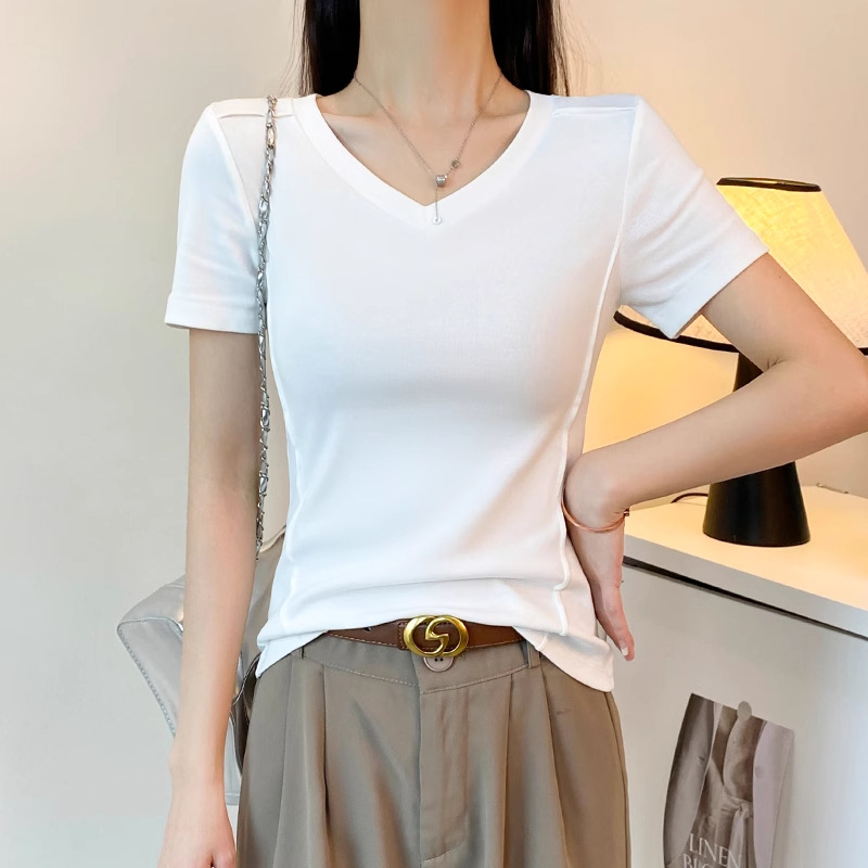 Ženski pamuk-elastan donji sloj majica, uski kroj, okrugli izrez, dugi rukavi, standardna duljina