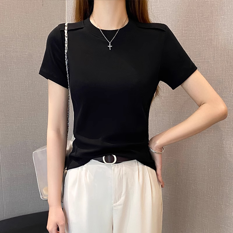 Ženski pamuk-elastan donji sloj majica, uski kroj, okrugli izrez, dugi rukavi, standardna duljina