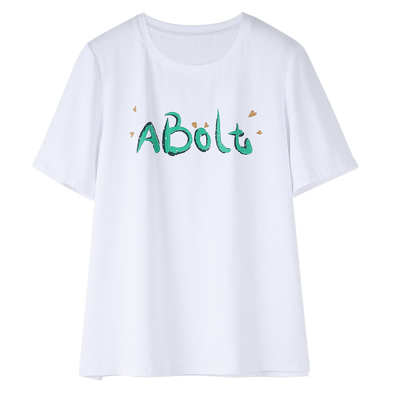 Kapok Forest trükitud puuvillast-poliesterist T-särk V-kaelusega, lühikeste varrukatega, vaba lõige, lühike pikkus, kevad 2023