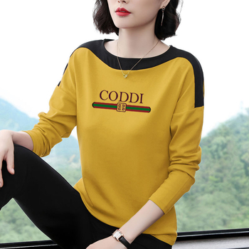 Женска тениска с дълъг ръкав, полиестер 90–95%, принт с букви, пуловер стил, свободна кройка