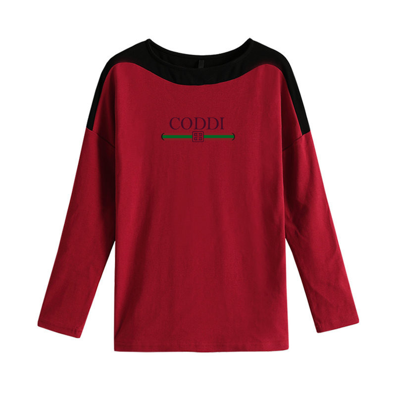 Женска тениска с дълъг ръкав, полиестер 90–95%, принт с букви, пуловер стил, свободна кройка