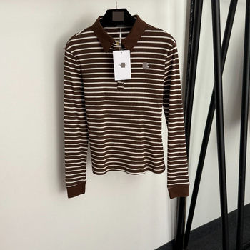 Prugasta polo majica s dugim rukavima i polo ovratnikom, pamuk-elastan smjesa, casual pulover stil
