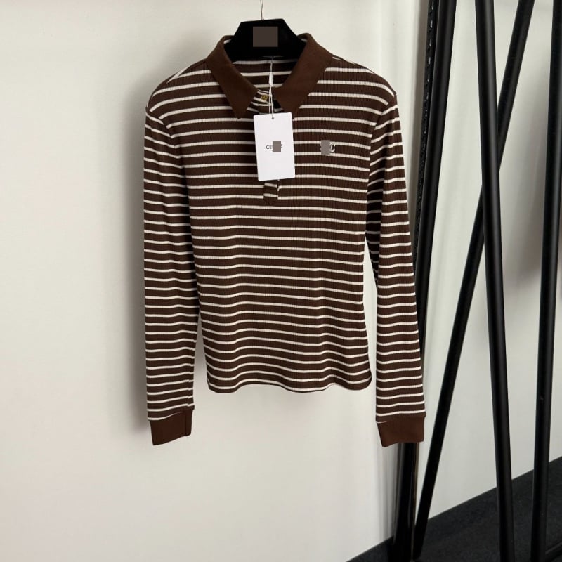 Prugasta polo majica s dugim rukavima i polo ovratnikom, pamuk-elastan smjesa, casual pulover stil