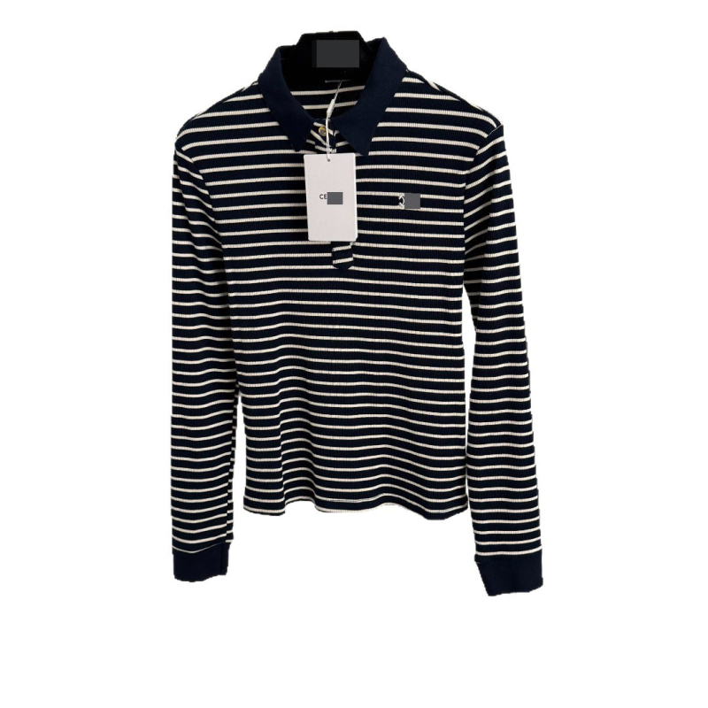 Prugasta polo majica s dugim rukavima i polo ovratnikom, pamuk-elastan smjesa, casual pulover stil