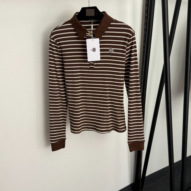 Prugasta polo majica s dugim rukavima i polo ovratnikom, pamuk-elastan smjesa, casual pulover stil