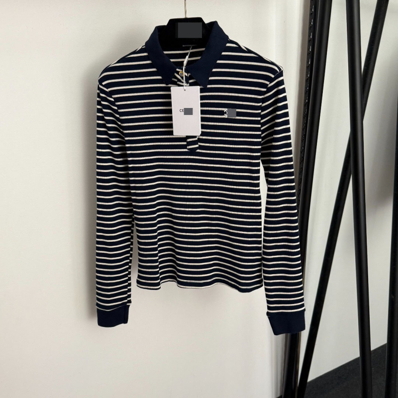 Prugasta polo majica s dugim rukavima i polo ovratnikom, pamuk-elastan smjesa, casual pulover stil